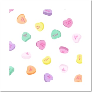 Valentines Day Conversation Hearts Candies Pattern - White Posters and Art